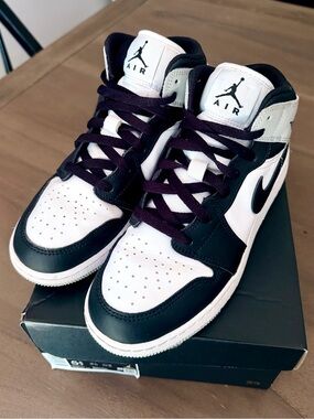 Nike Air Jordan 1Mid - White, Black, and Grey